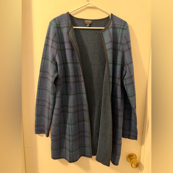 Talbots Sweaters - Talbots Black Watch Plaid Merino Cardigan Sweater Long Women L Blue Green Black